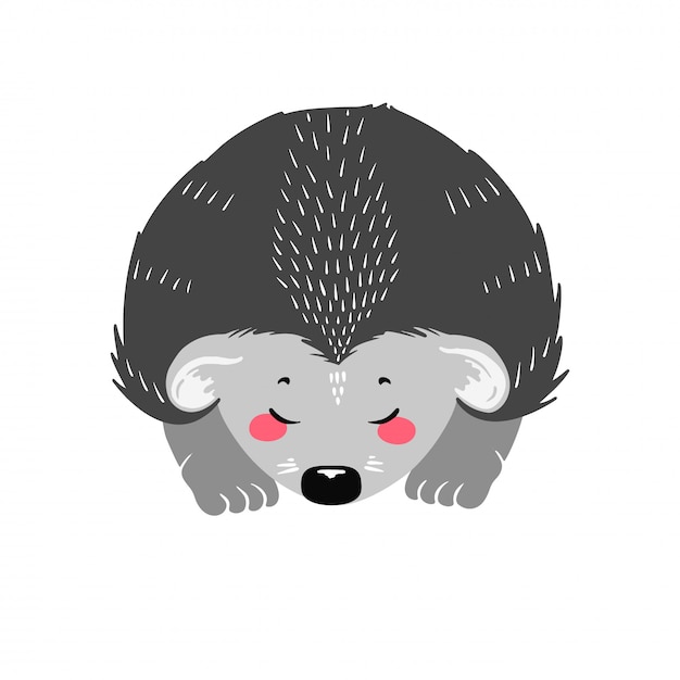 Cute hedgehog . Hand drawn illustration in scandinavian style.