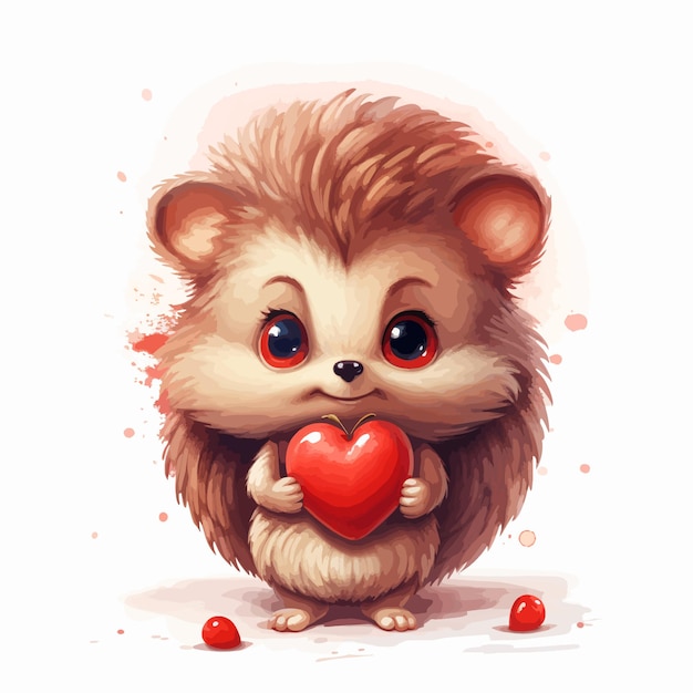 Cute hedgehog holding heart vector illustration