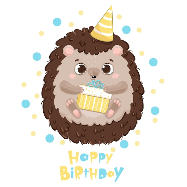 Cute hedgehog for a holiday birthday Vector illustration of a cartoon