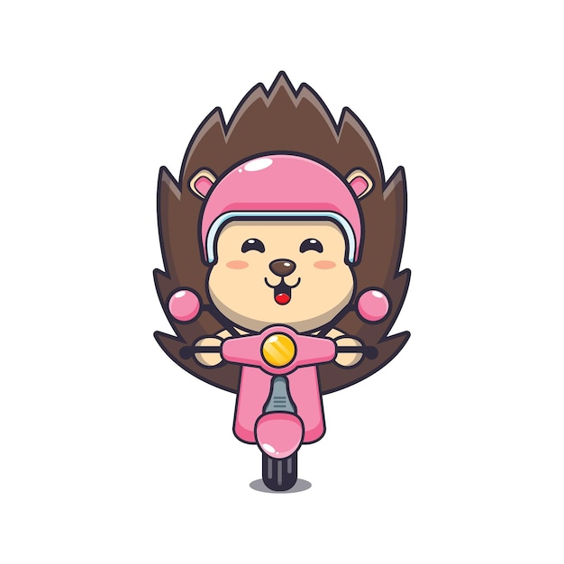 cute hedgehog mascot cartoon character ride on scooter