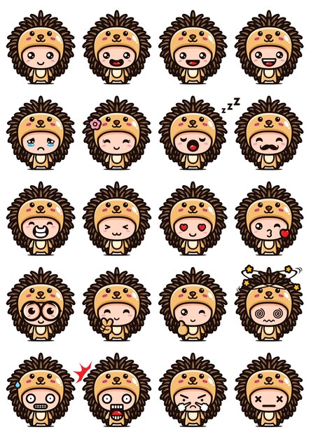 Cute hedgehog mascot set