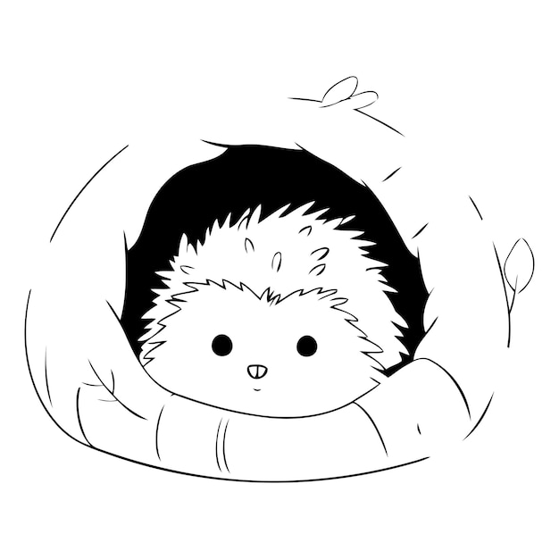 Vector cute hedgehog in a nest of leaves vector illustration