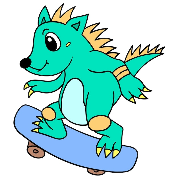 A cute hedgehog skating on a cool style, illustration art. doodle icon image kawaii.