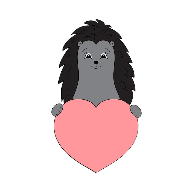 Cute hedgehog with a heart Postcard for Valentine's Day Element for the design of prints posters stickers postcards Vector illustration on white background