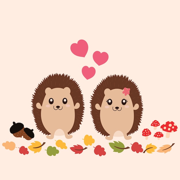 Cute hedgehogs in love.