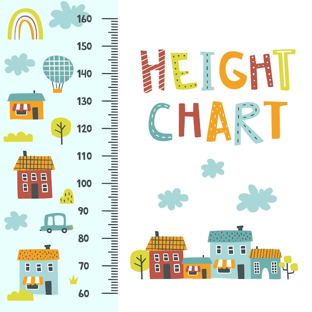 Vector cute height chart with little town street