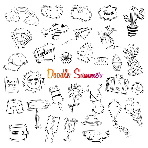 Cute hello summer illustration with doodle style