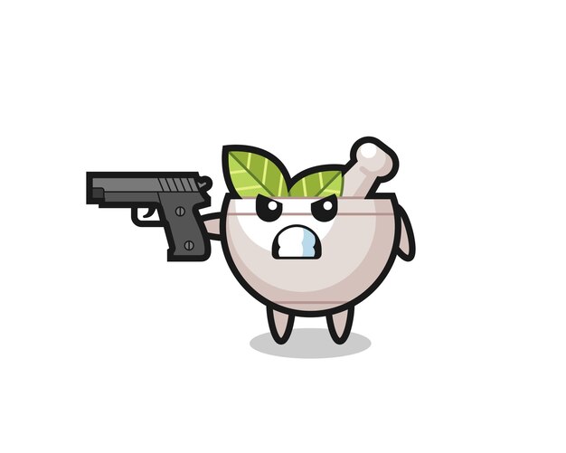 The cute herbal bowl character shoot with a gun cute style design for t shirt sticker logo element