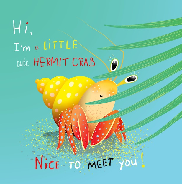 Cute hermit crab hand lettering baby shower card