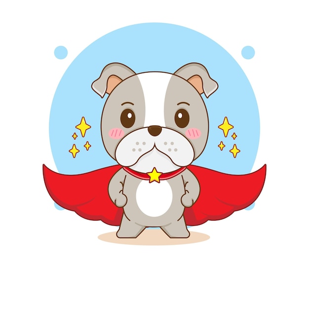 Cute hero bulldog with red cloak cartoon character