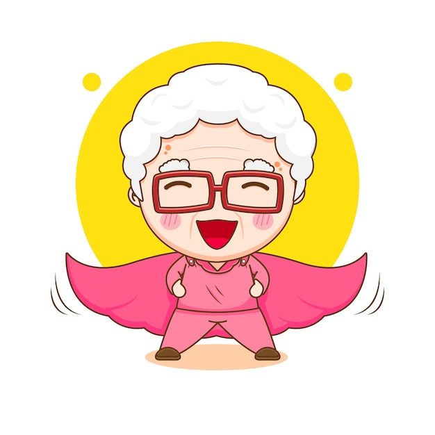 Cute hero grandma with cloak cartoon illustration