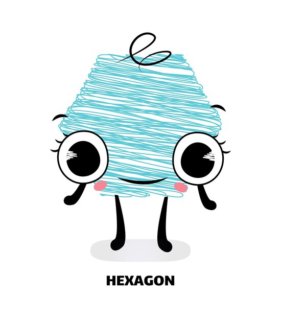 Cute hexagon in cartoon style Geometry for children