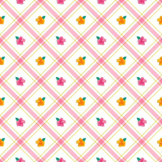 Милый цветок гибискуса лист элемент оранжевый желтый розовый зеленый диагональная полоса линия клетчатый узор