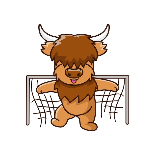 Cute highland cow cartoon clipart with funny pose vector illustration