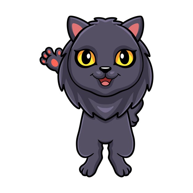 Cute highland fold cat cartoon waving hand