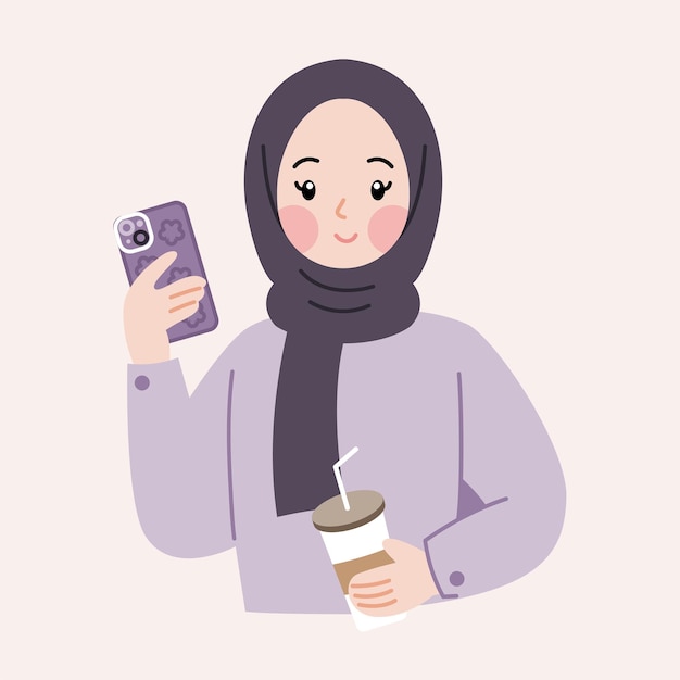 Vector cute hijab girl cartoon character vector flat illustration