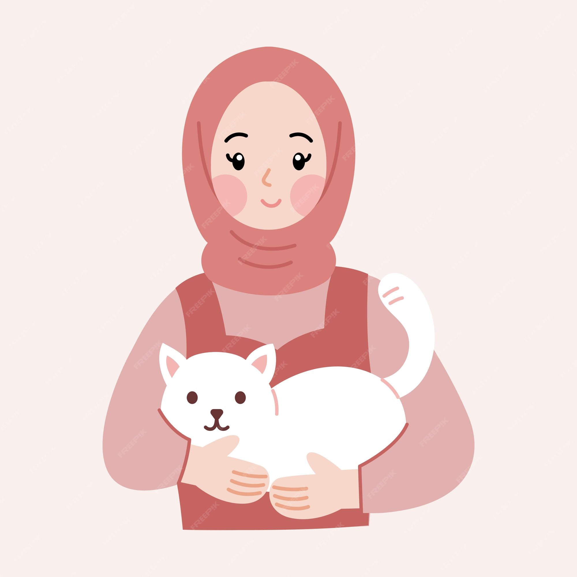 Premium Vector  Cute hijab girl studying with cat cartoon art illustration