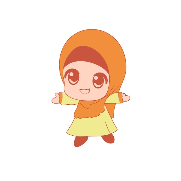 Vector cute hijab girl cartoon character