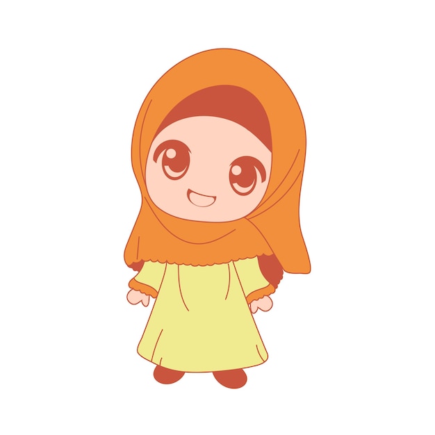 Vector cute hijab girl cartoon character