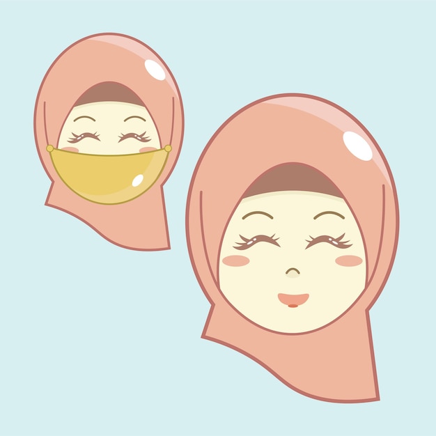 Милая девушка в хиджабе, персонаж мультфильма "Мусульманский ислам, Рамадан", иллюстрация 02