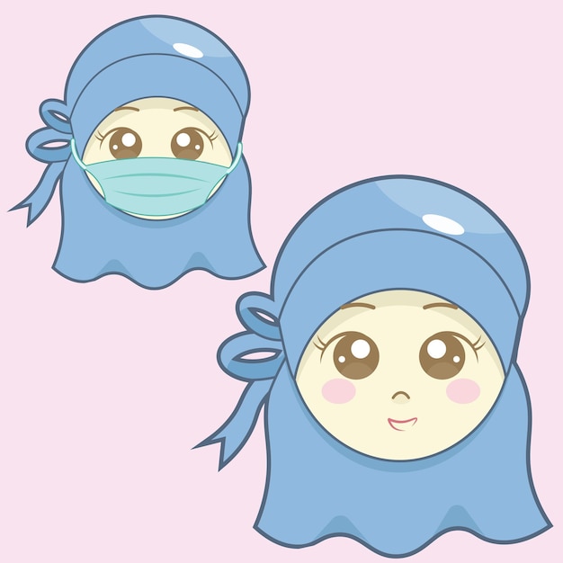 Cute Hijab Girl Character Cartoon Muslim Islam Ramadhan Illustration 04