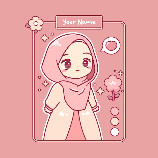 Carina ragazza con l'hijab chibi kawaii personaggio