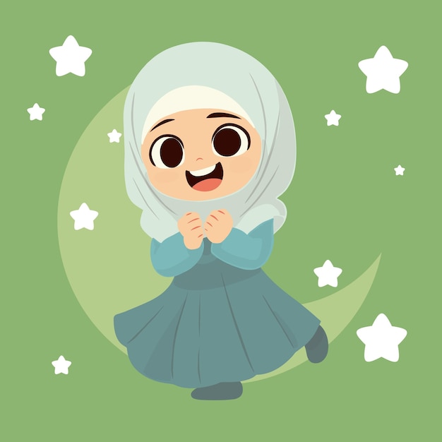 Vector cute hijab girl smiling and feel excited