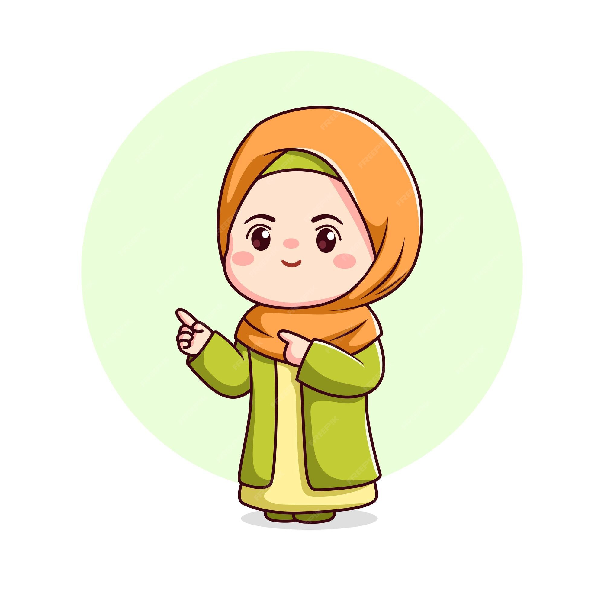 Premium Vector  Cute hijab girl cartoon character vector flat