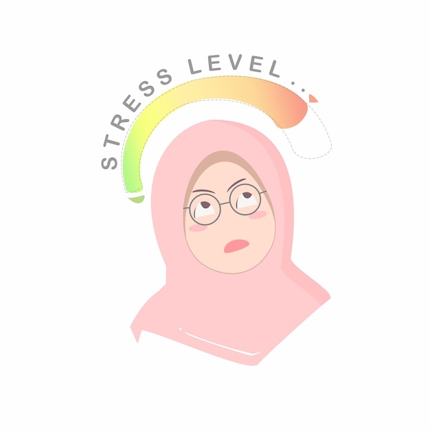 Vector cute hijab stress level