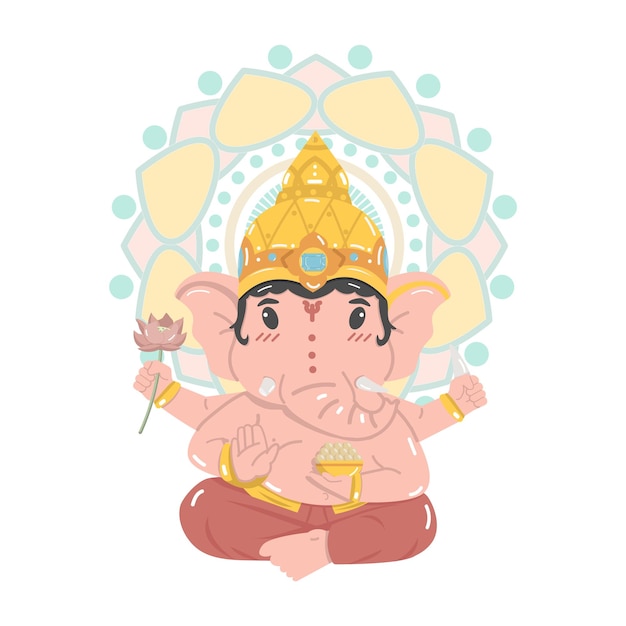 cute hindu god ganesha character cartoon