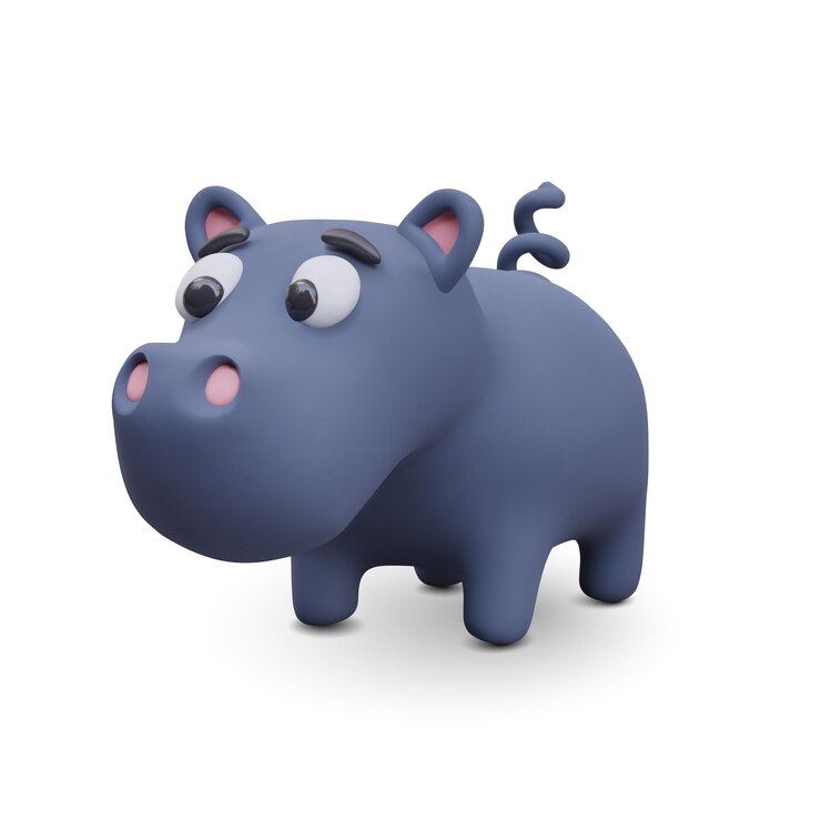 Vector cute hippo 3d hippopotamus in cartoon style toy figurine of wild animal