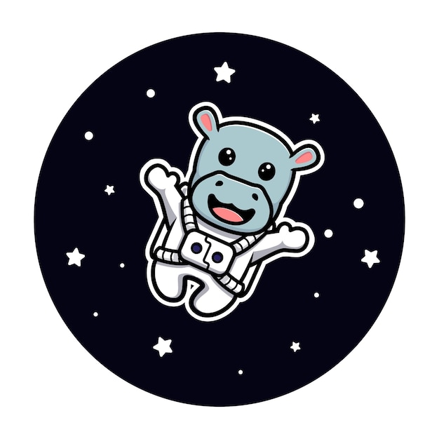Симпатичный бегемот-космонавт, плавающий на космическом талисмане