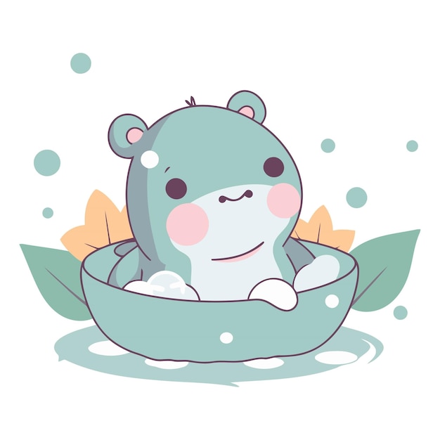 Vector cute hippo in a bowl of water