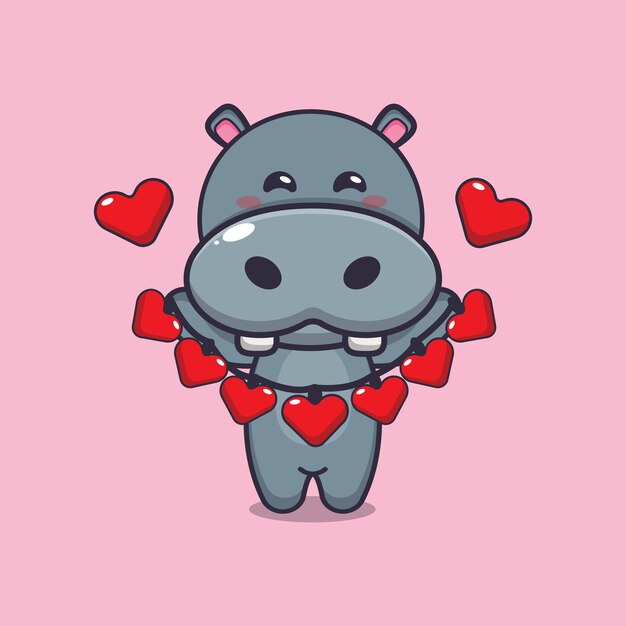 cute hippo cartoon character holding love decoration