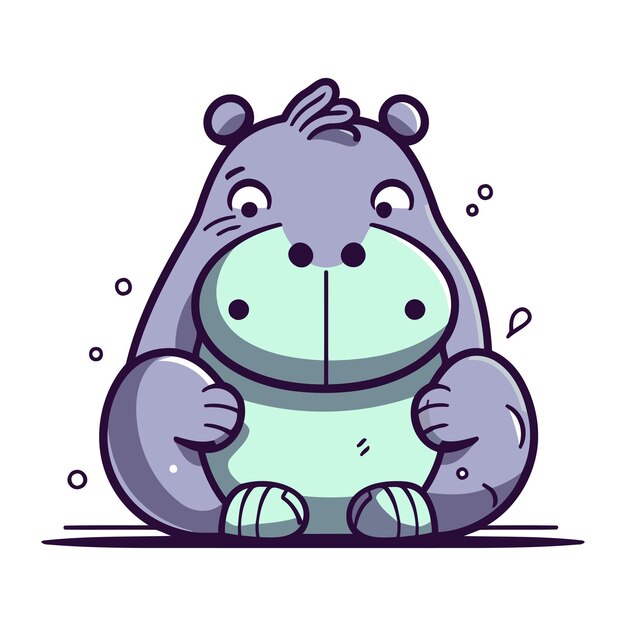 Vector cute hippo cartoon character vector illustration in flat style