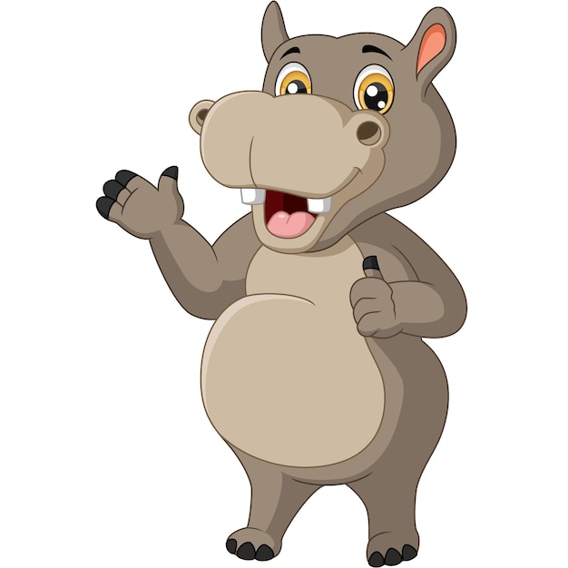 Vector cute hippo cartoon waving hand