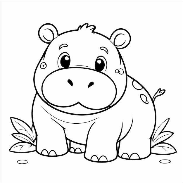 Vector cute hippo coloring book for kids