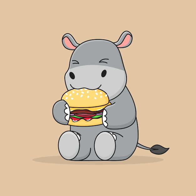 Cute Hippo eating burger