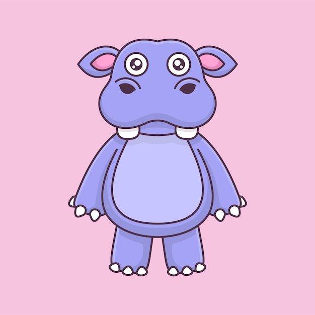 Cute hippo front facing stand up cartoon animal vector illustration icon