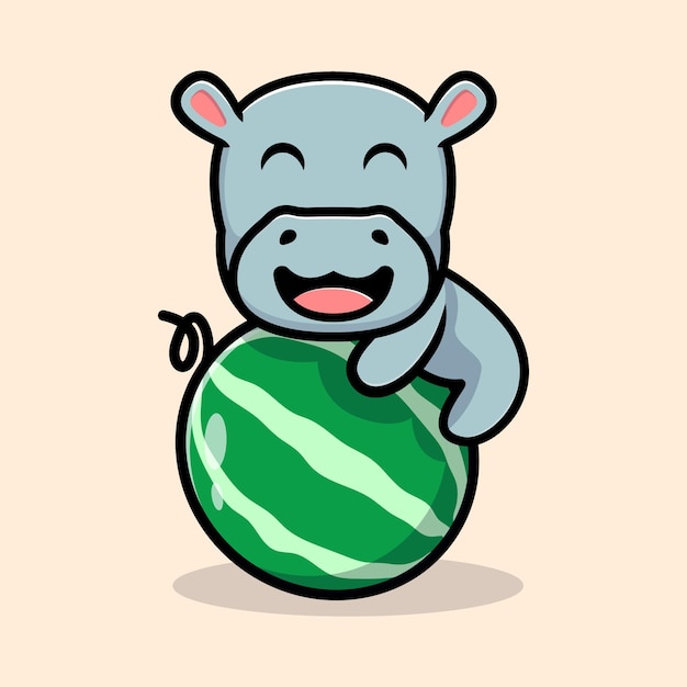 Simpatico ippopotamo abbraccio disegno mascotte frutta anguria