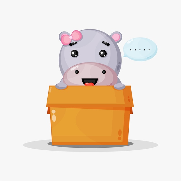 Cute hippo mascot in the box