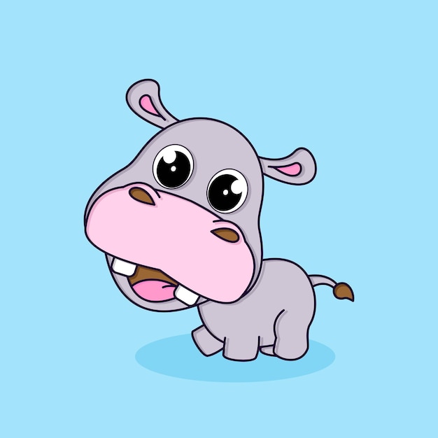 cute hippo mascot flat cartoon style