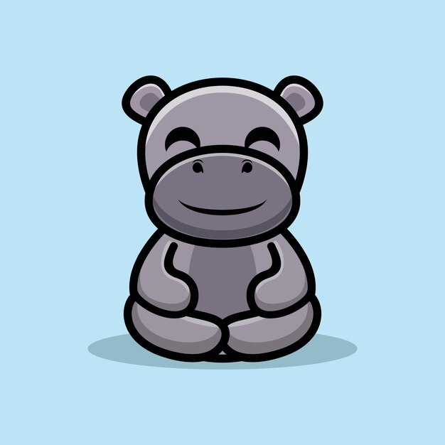 Vector cute hippo do meditation premium vector