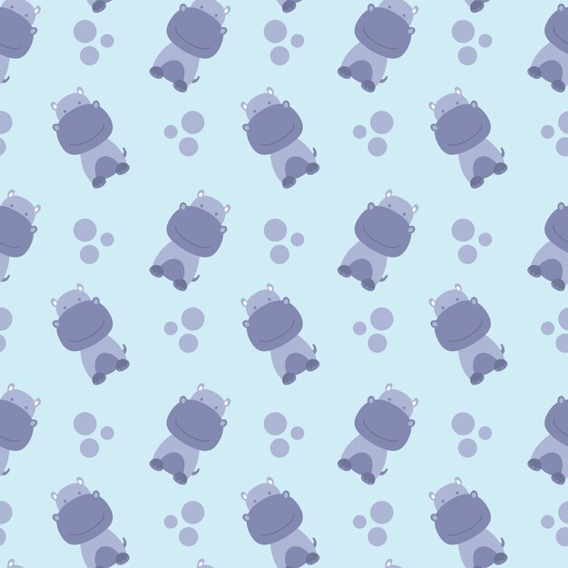 Vector cute hippo seamless pattern