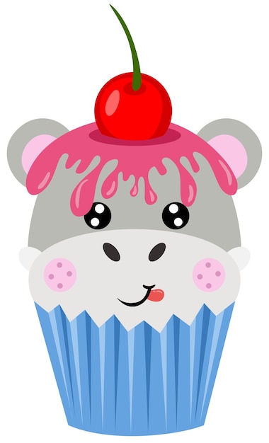 Cute hippo on top of a delicious cupcake