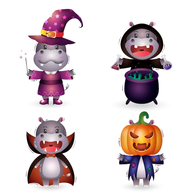 Cute hippo with costume halloween character collection