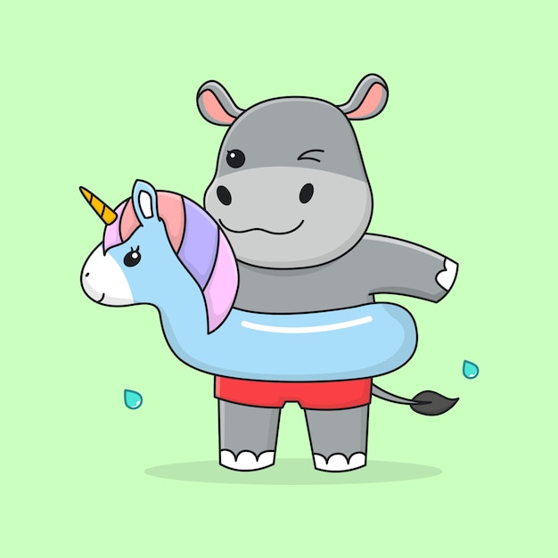 Cute hippo with rubber unicorn