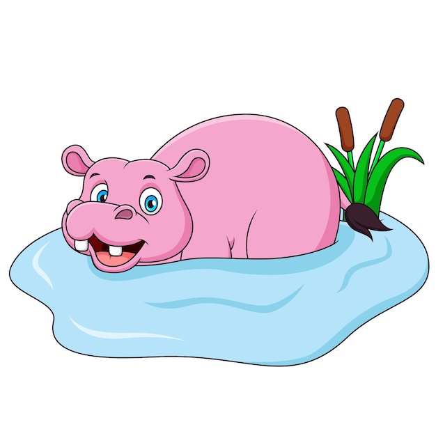 Cute hippopotamus cartoon in the water Vector illustration