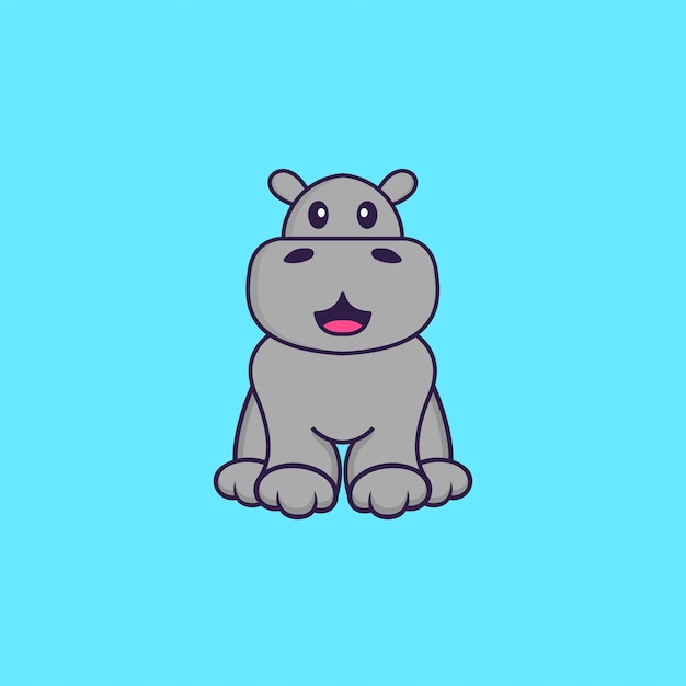 Cute hippopotamus is sitting. Animal cartoon concept isolated.