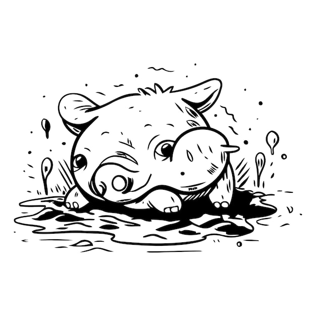 Vector cute hippopotamus in the mud vector cartoon illustration